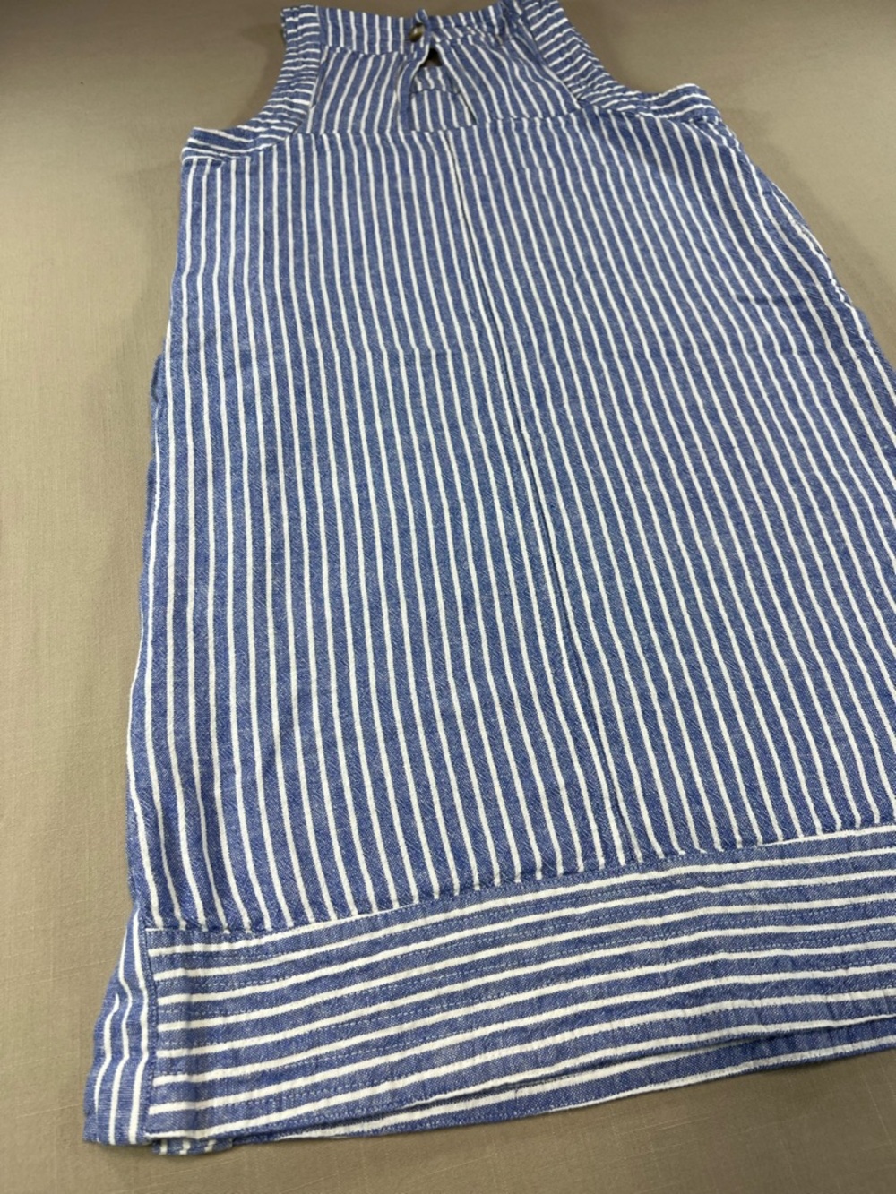 For Cynthia Women’s Blue White Stripe Linen Sleeveless Shift Dress Side Buttons - Picture 15 of 16